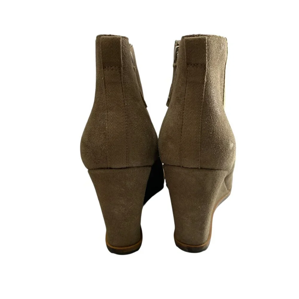 Linea‎ Paolo Suede Leather Wedge Ankle Booties Womens 9M Taupe Shimmer Zipper